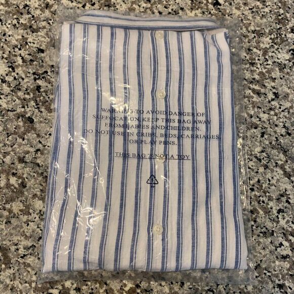 UNTUCKit Top 18 100% Linen Button Up Shirt Blue White Stripe Gift Ready Under - Picture 8 of 9